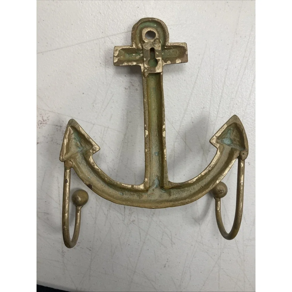 Vtg Nautical Metal Anchor Double Hook Coat Hat Hanger‎ Wall Mount Rustic 8x6
